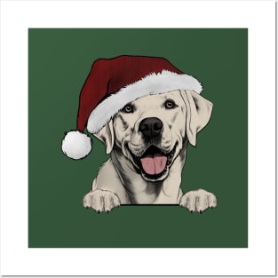 Merry Christmas Light Yellow Lab Posters and Art